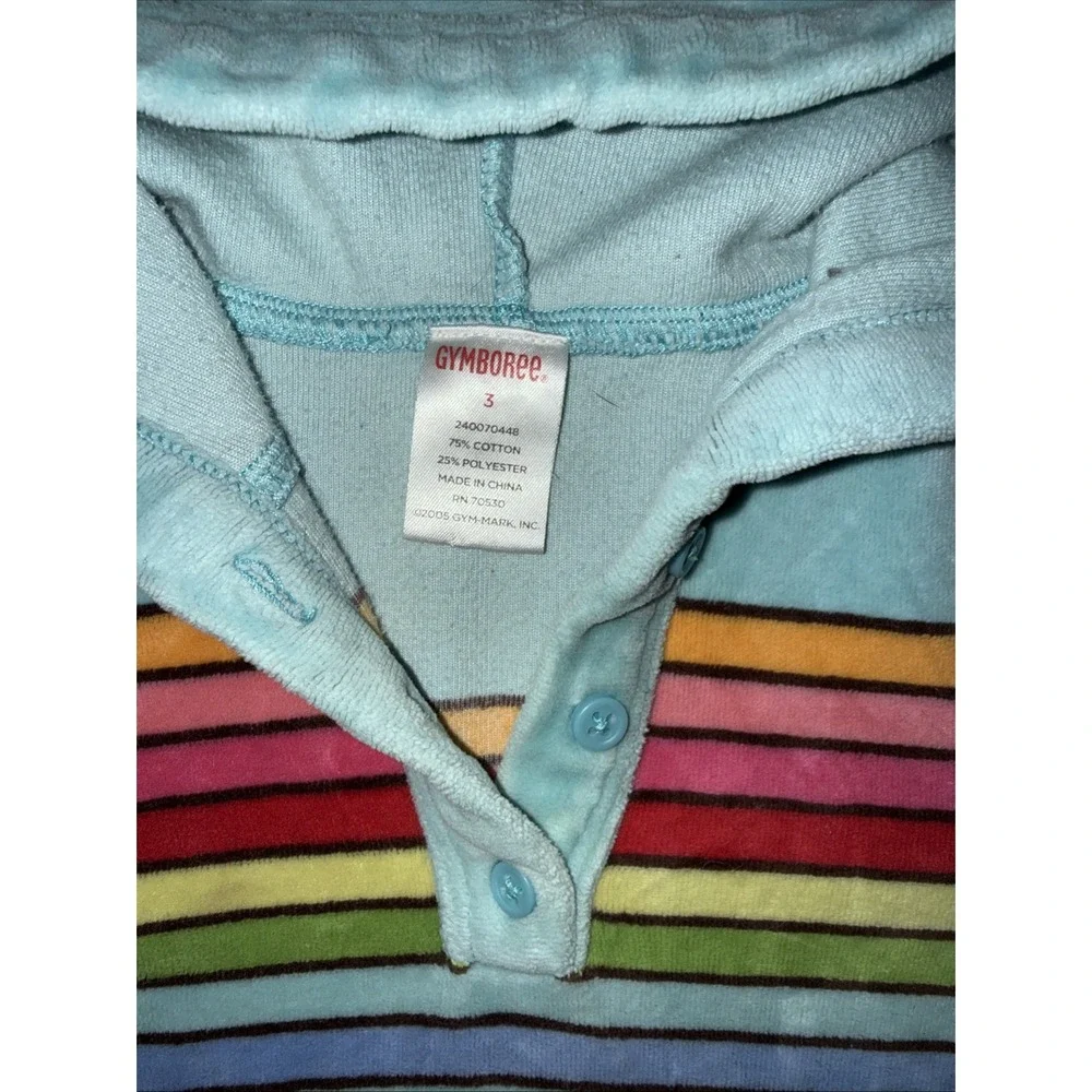 Gymboree Blue‎ Fleece Dress With Hood Rainbow Stripes 2005 Dress Size 3